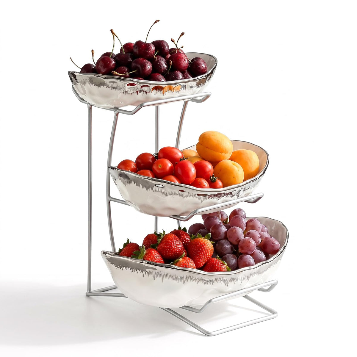 3 Tier Ceramic Fruit Bowl with Metal Stand V7161