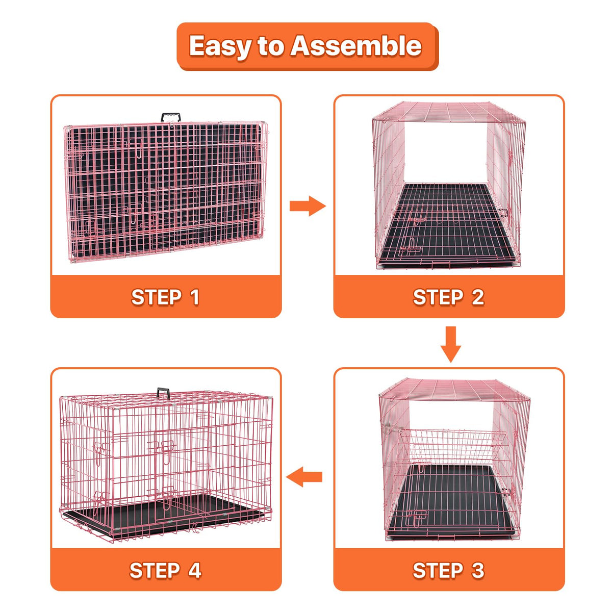 Folding Metal Dog Crate with Tray & Divider W75487
