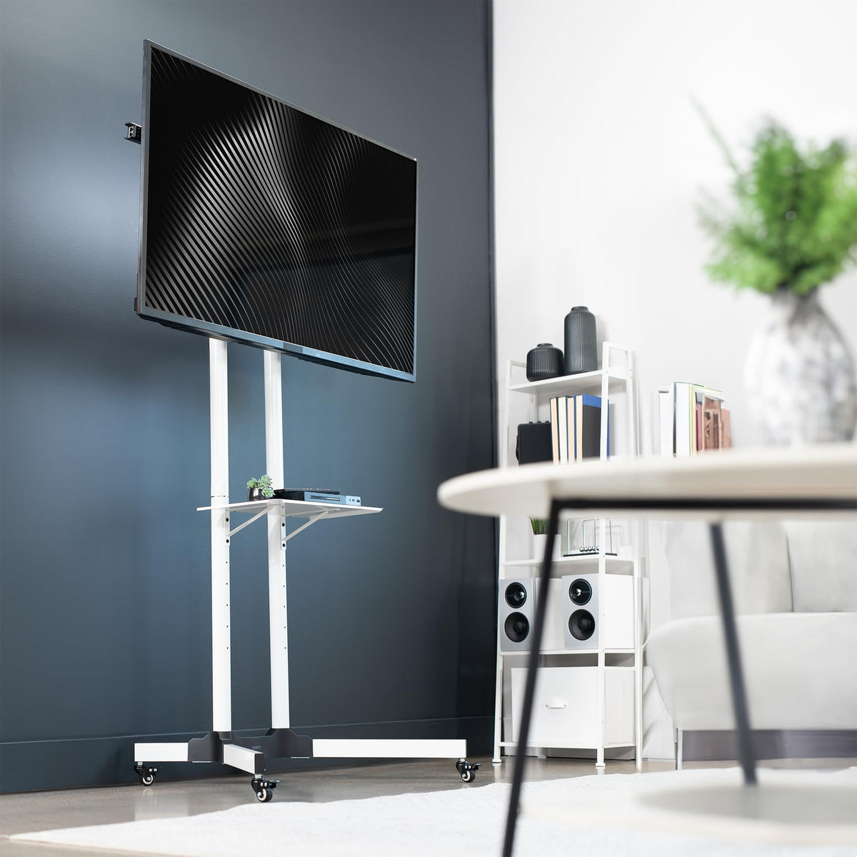 Mobile TV Cart for 32 to 83 inch Screens up to 110 lbs, White O6006