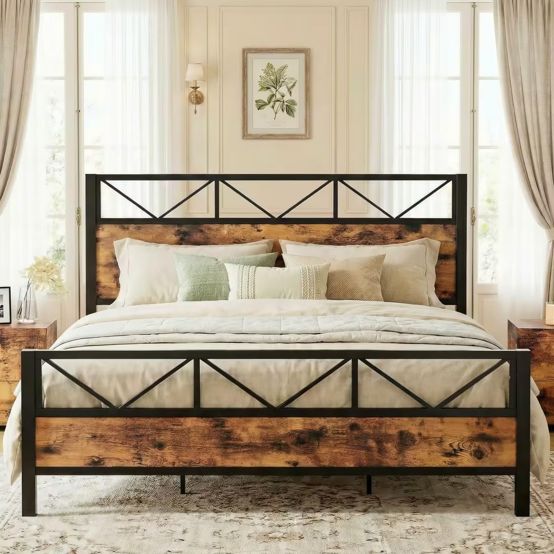 California King Platform Bed Frame with Tall Headboard O98894