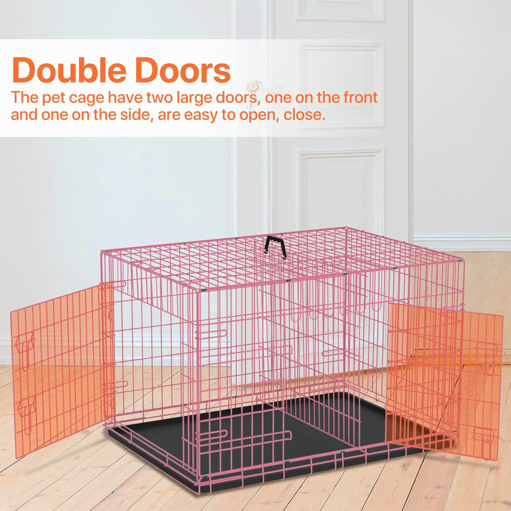 Folding Metal Dog Crate with Tray & Divider W75487