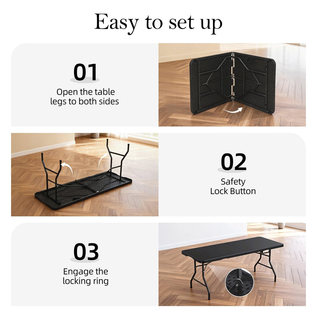6FT Heavy Duty Foldable Plastic Table I2432