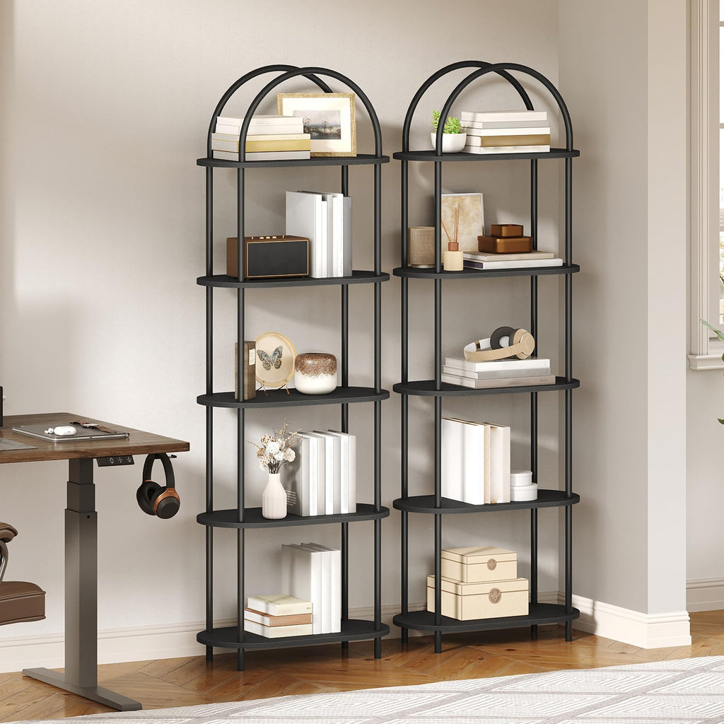 5 Tier Arched Wooden Bookshelf Metal Frame C6430