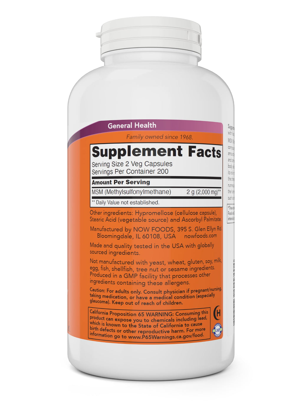 MSM 1000mg 400 Veg Capsules Pack of 2 G3277