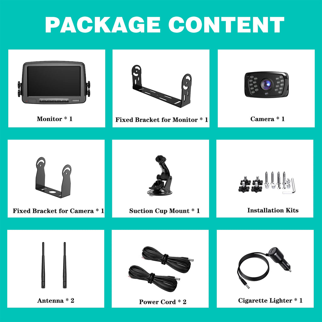 Wireless Backup Camera 7 Inch Monitor Rear View Camera System IP69 Waterproof Night Vision W567