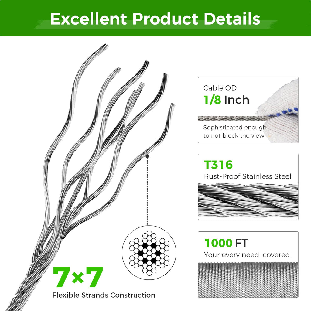 1/8” T316 Stainless Steel Cable 7x7 Wire Rope P166
