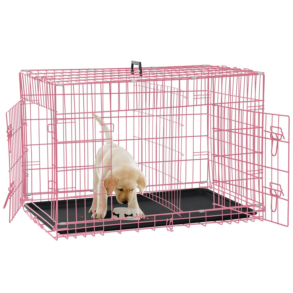 Folding Metal Dog Crate with Tray & Divider W75487