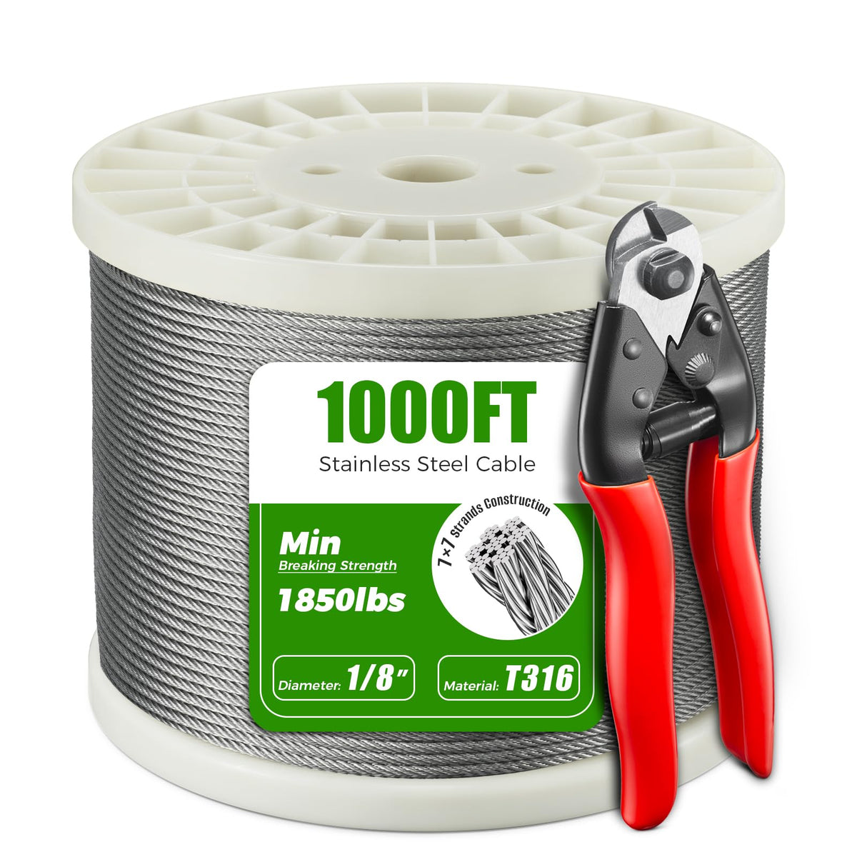 1/8” T316 Stainless Steel Cable 7x7 Wire Rope P166