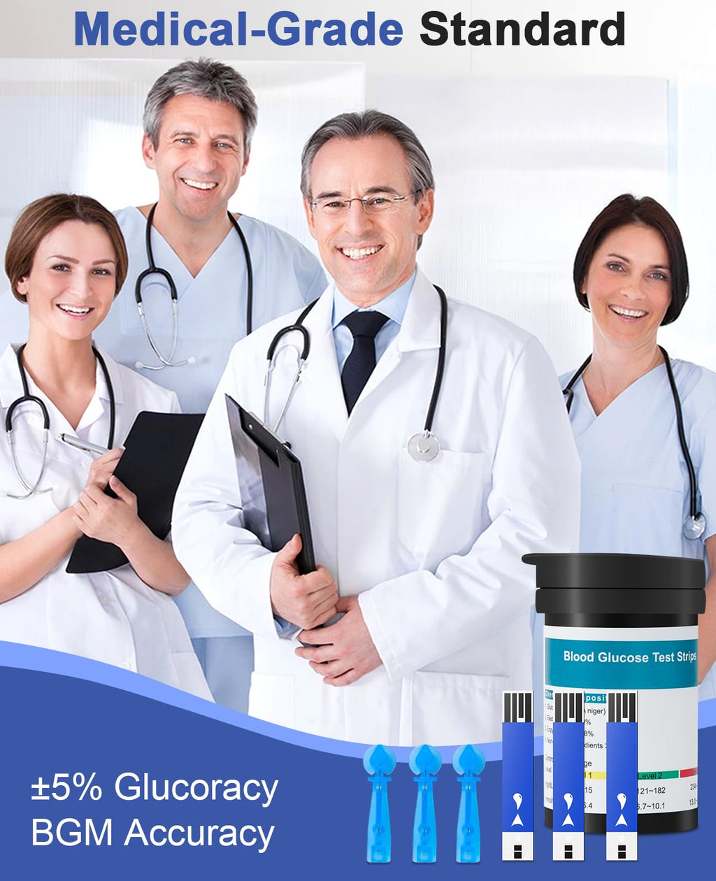 Blood Glucose Test Strips, 100 Lancets Q5039