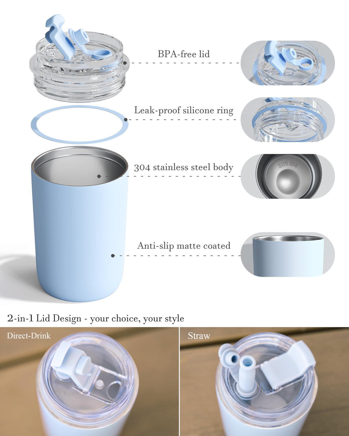 16 oz Insulated Stainless Steel Tumbler with Straw and Lid F8309