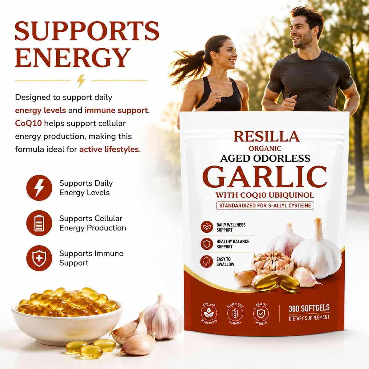 Organic Garlic Extract with CoQ10 Ubiquinol 300 Softgels F5767