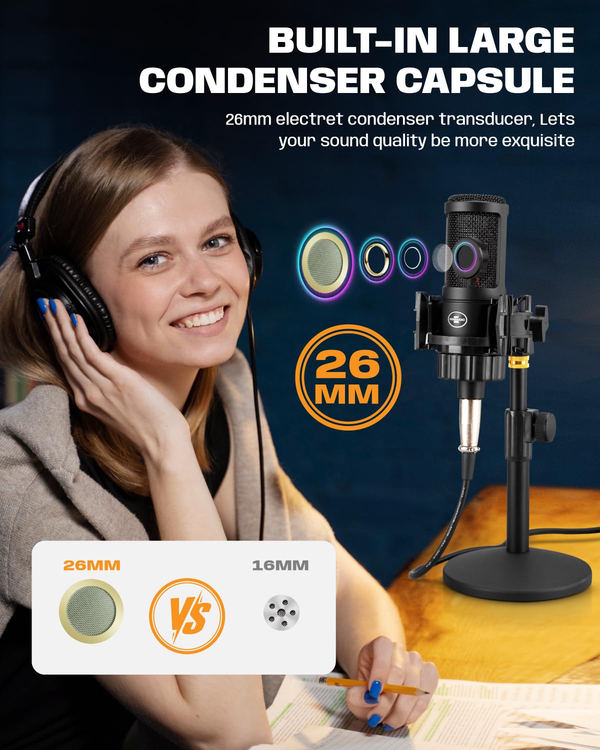 XLR Condenser Microphone with 26mm Large Diaphragm V8942
