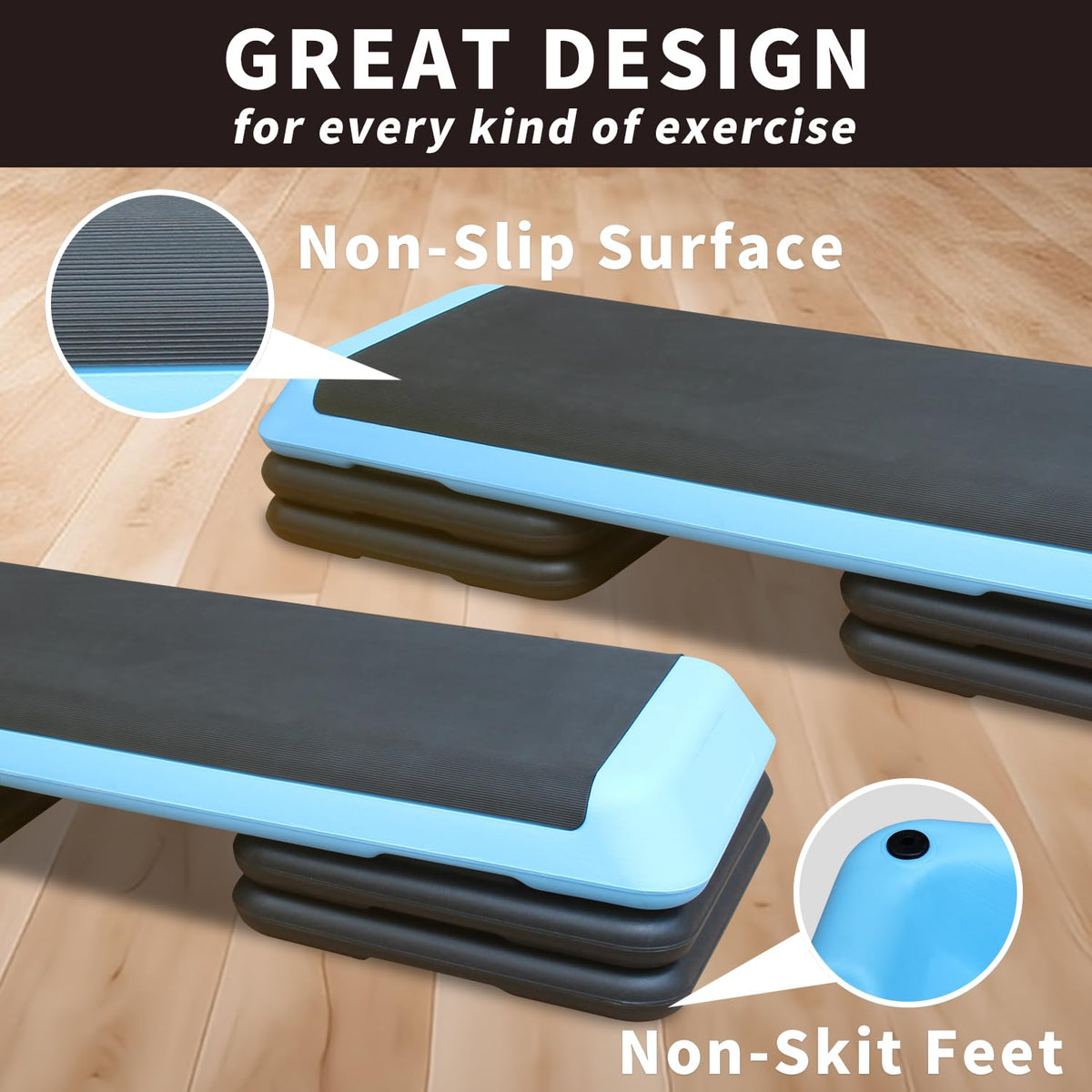 43'' Height-Adjustable Aerobic Stepper with 4 Detachable Risers G48833