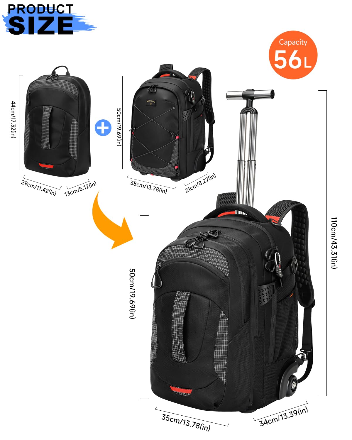 2-in-1 Detachable Backpack with Wheels Q9999