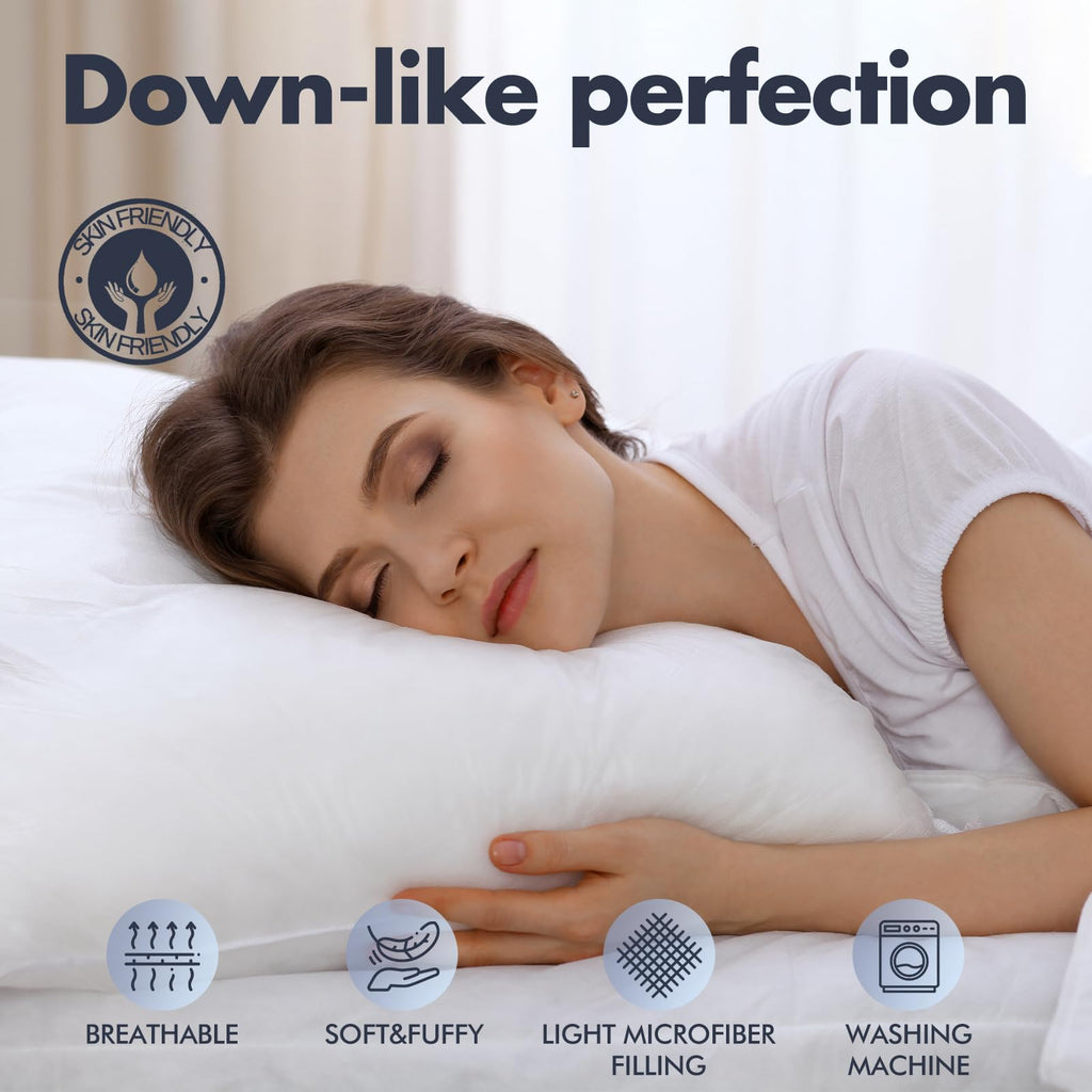 Soft Fluffy Queen Size Bed Pillows Set of 2 Cotton Cover E9572