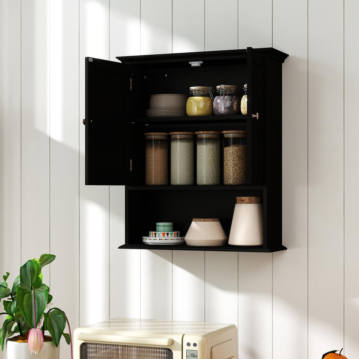 Black Wooden Bathroom Wall Cabinet with 2 Doors Z70108