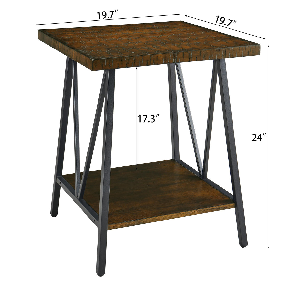 Mid Century Modern End Table with Storage, 2-Tier Open Shelves, Cherry Walnut K5936