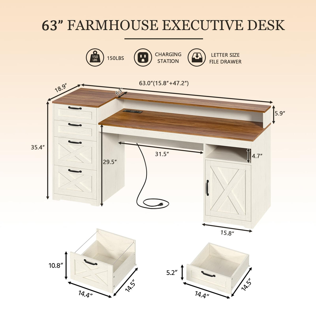 63" Computer Desk with 4 Drawers F1519
