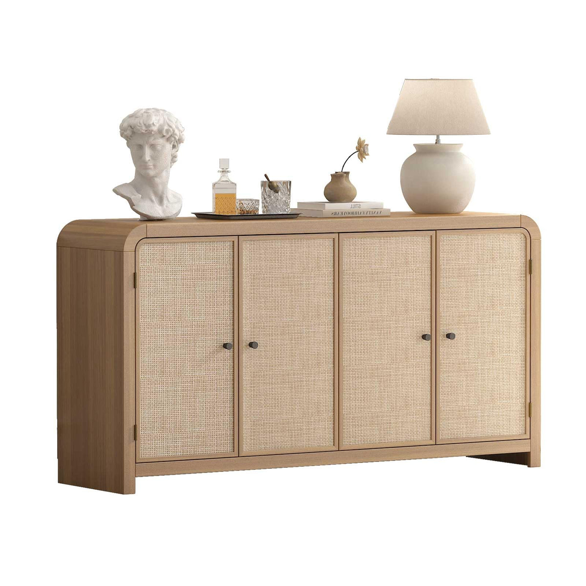 Oak Rattan Sideboard Buffet Cabinet B167359
