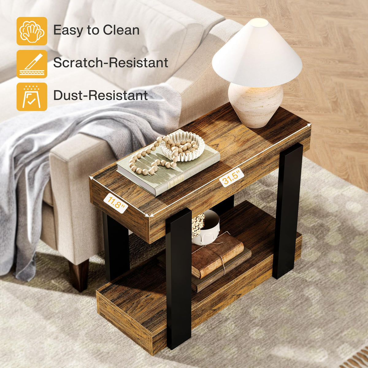 2-Tier Narrow End Table with Storage Shelf P258