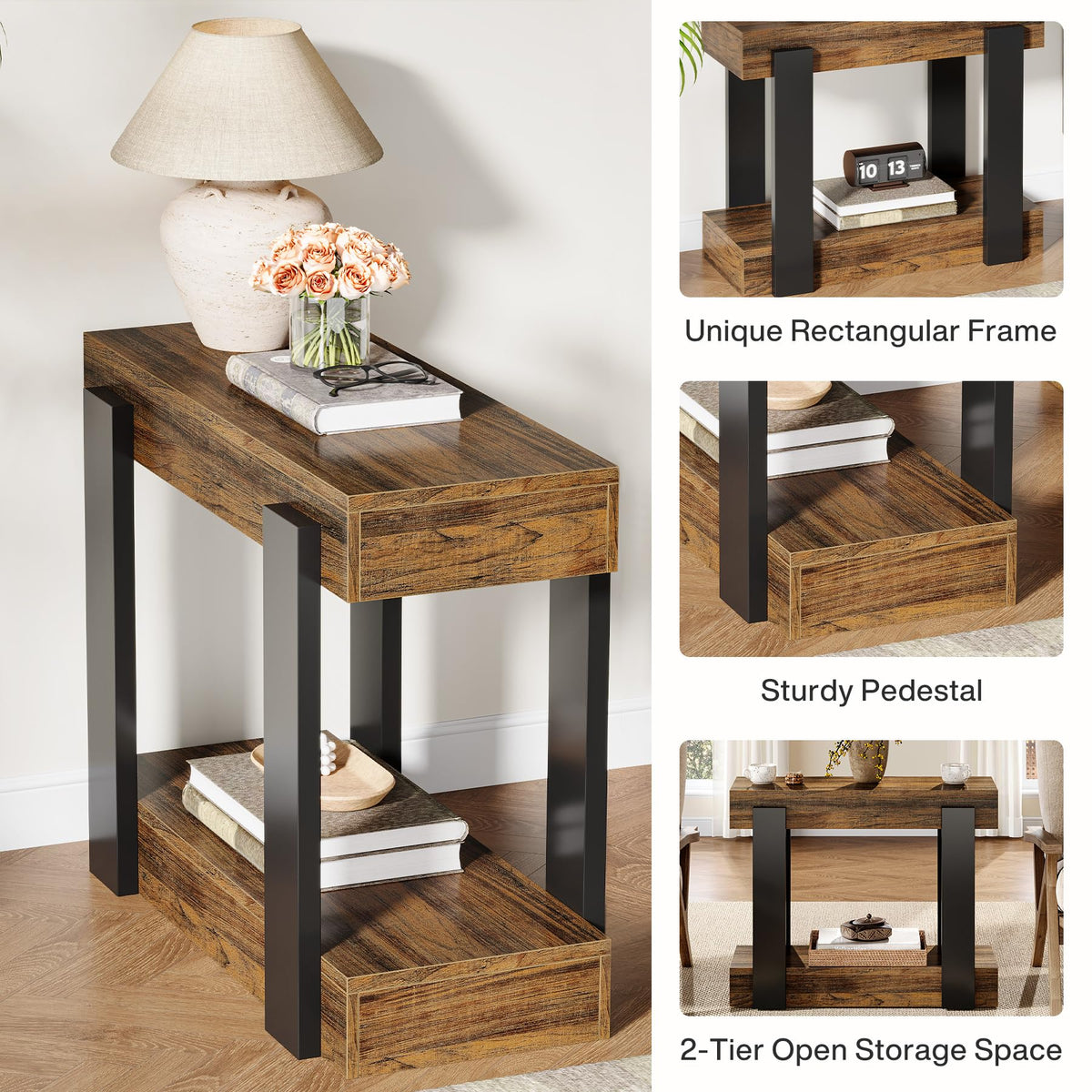 2-Tier Narrow End Table with Storage Shelf P258