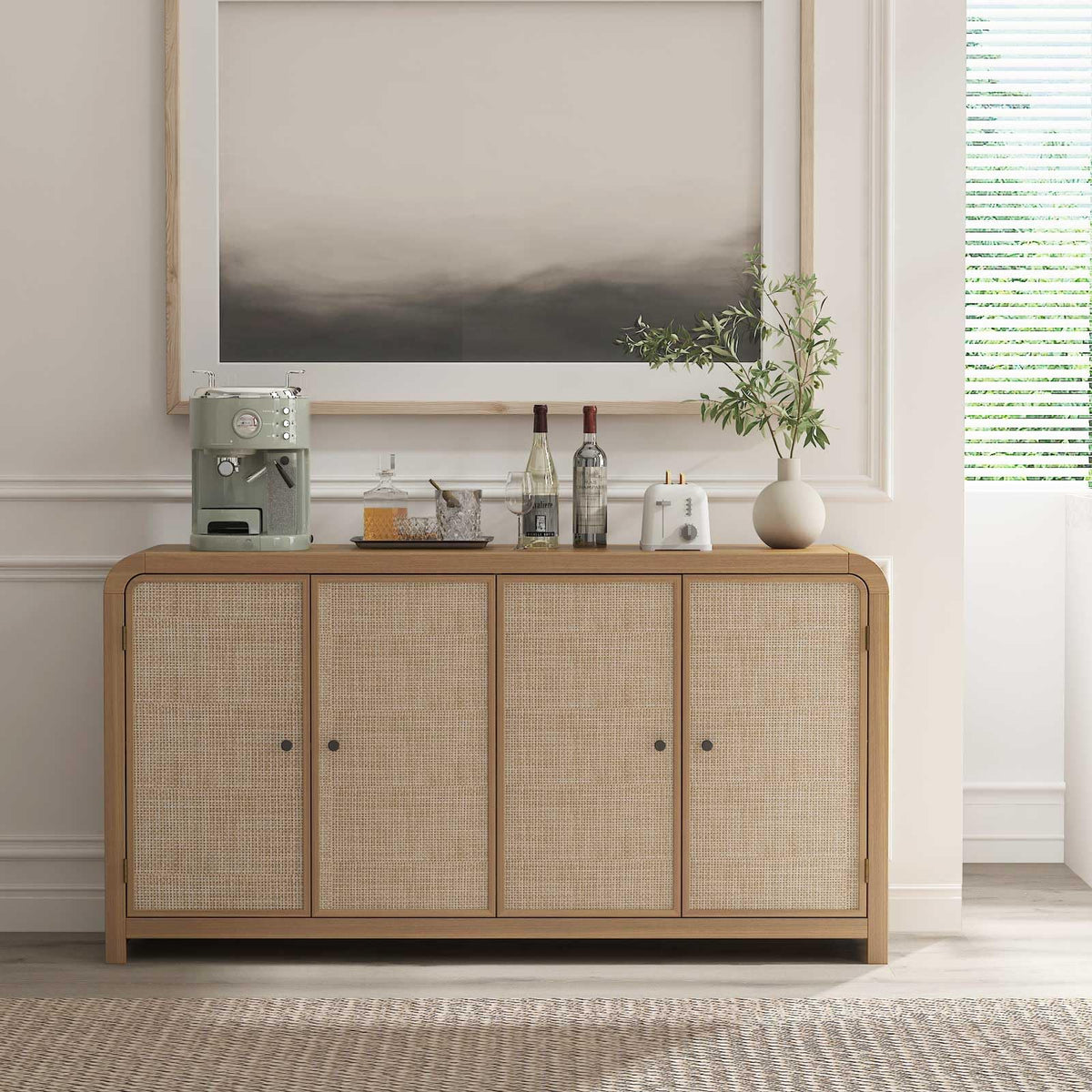 Oak Rattan Sideboard Buffet Cabinet B167359