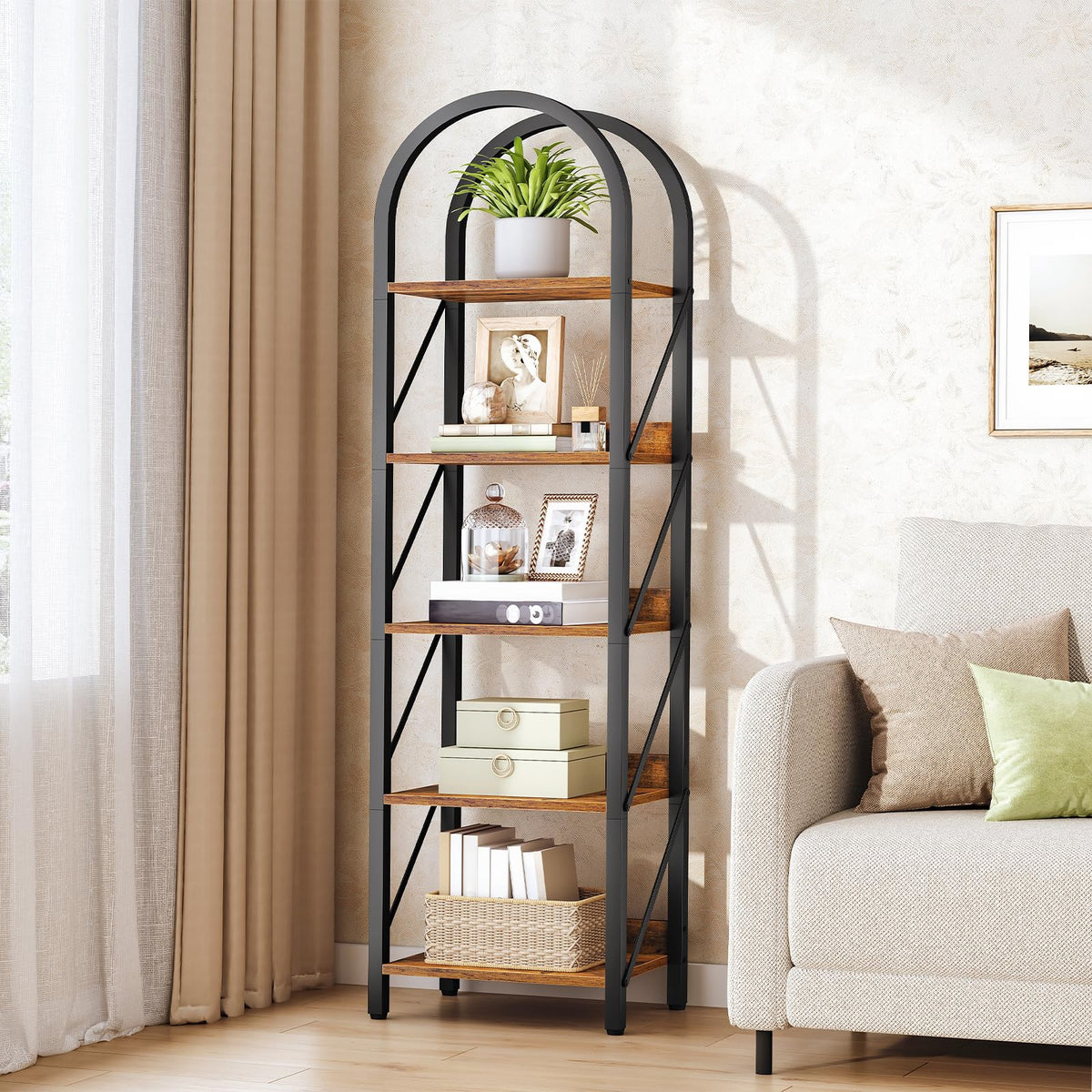 5-Tier Arched Bookshelf with Metal Frame M40370