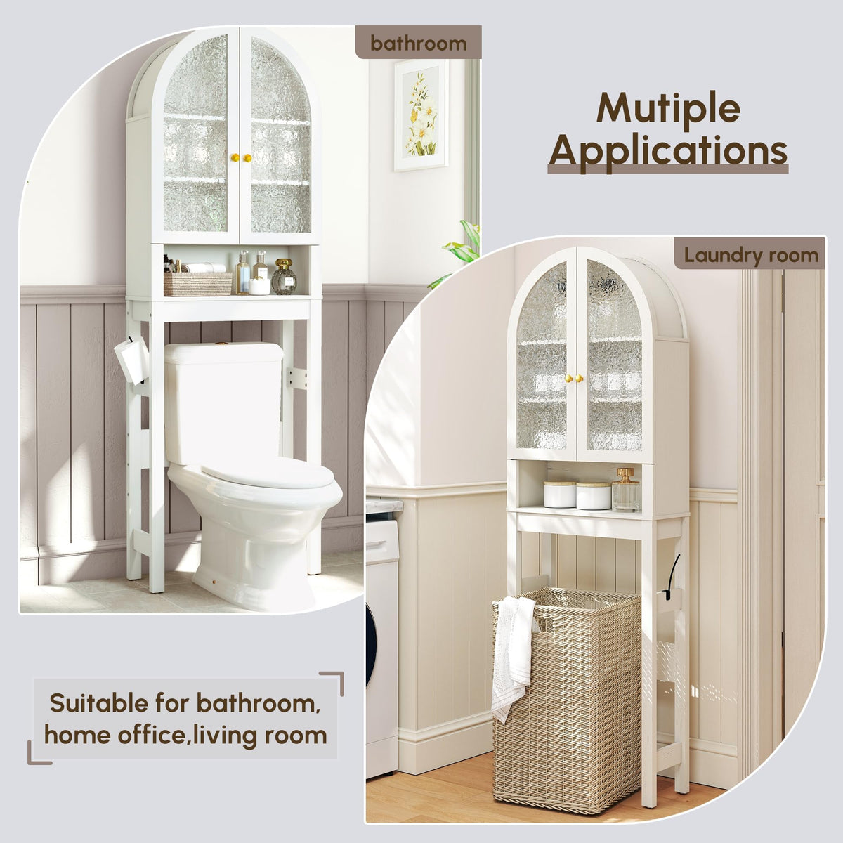 White Over The Toilet Storage Cabinet with Acrylic Doors and Adjustable Shelf K6635