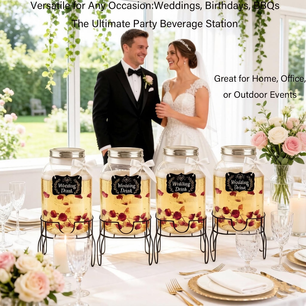 2 Gallon Glass Beverage Dispenser with Stand, Lid & Ice Core X5110