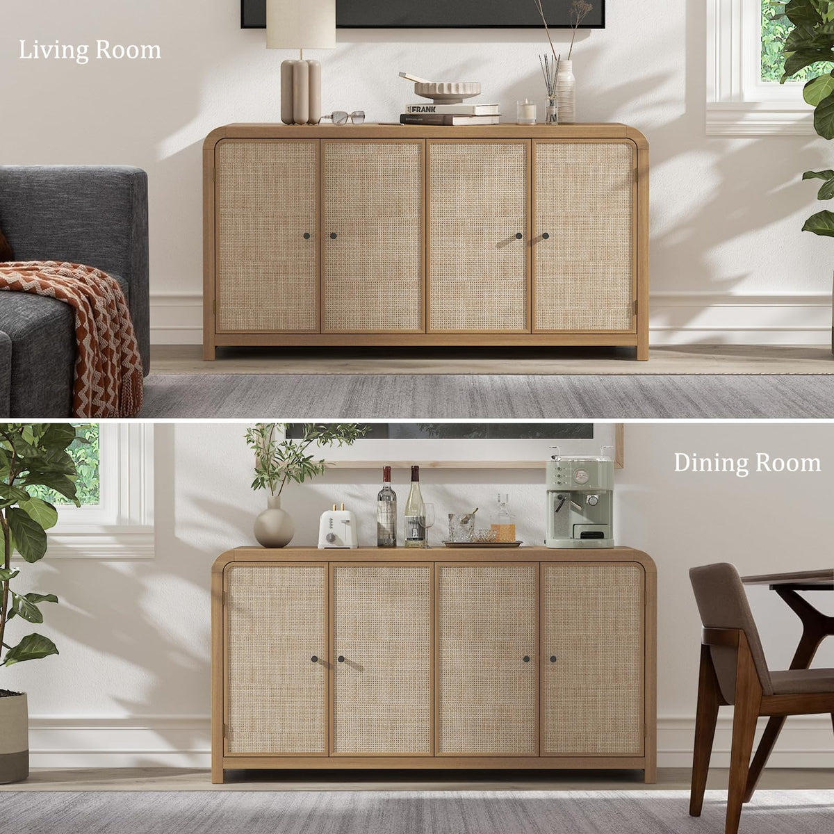 Oak Rattan Sideboard Buffet Cabinet B167359