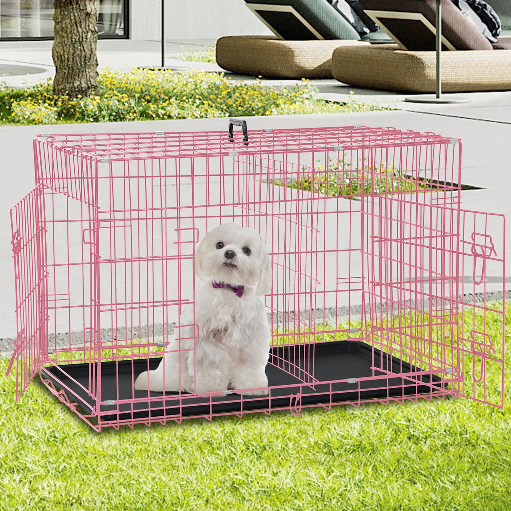 Folding Metal Dog Crate with Tray & Divider W75487