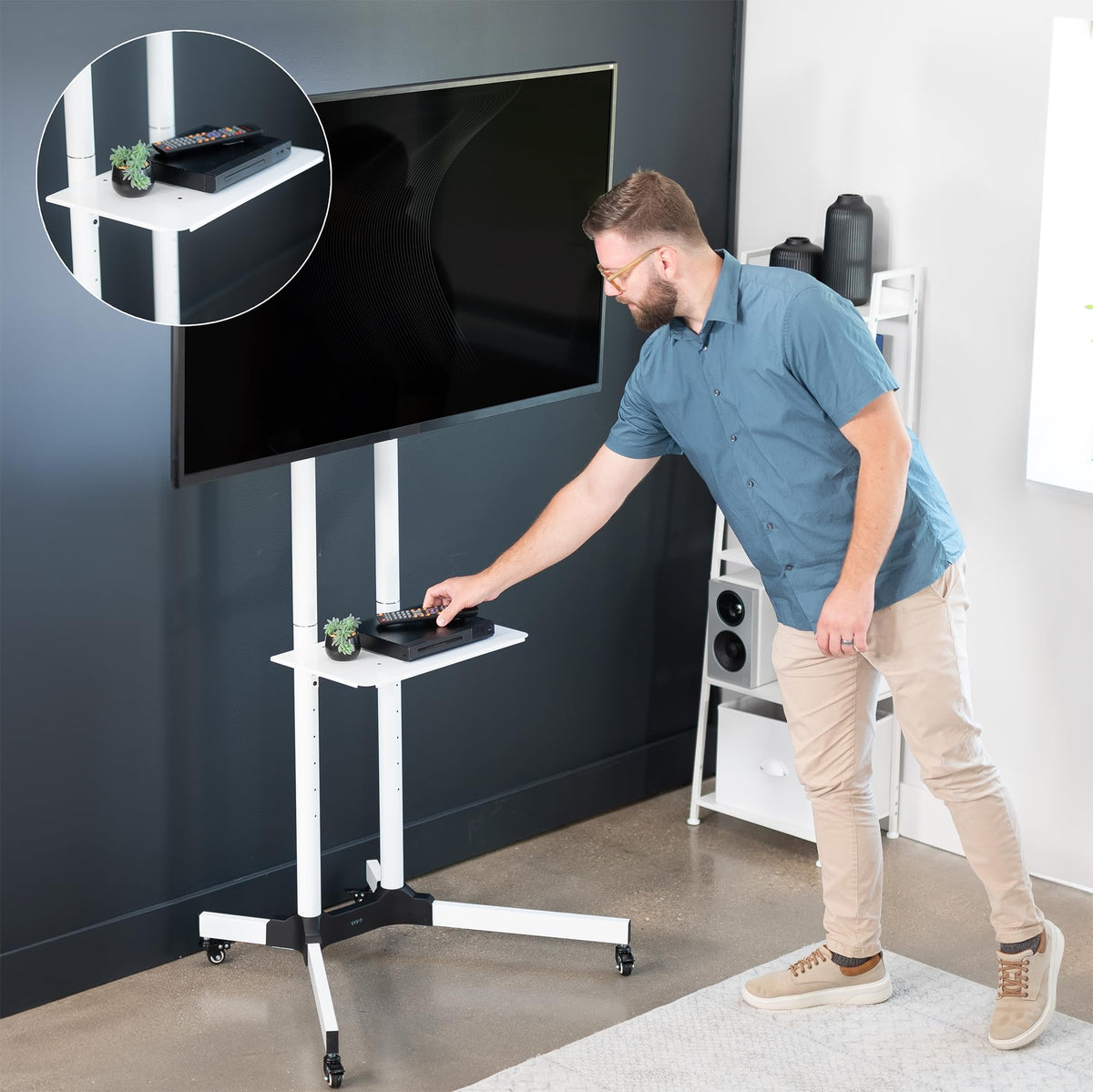 Mobile TV Cart for 32 to 83 inch Screens up to 110 lbs, White O6006