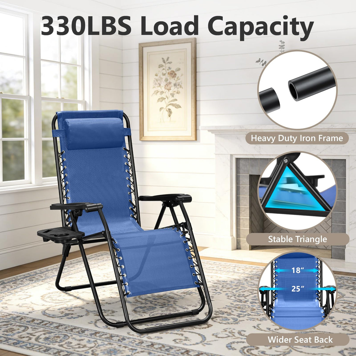 Blue Set of 2 Zero Gravity Lounge Chair with Pillow & Cup Holder A392053