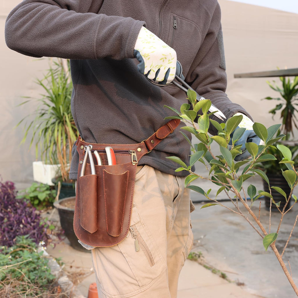 Brown Leather Gardening Tool Belt with 4 Pockets A284548