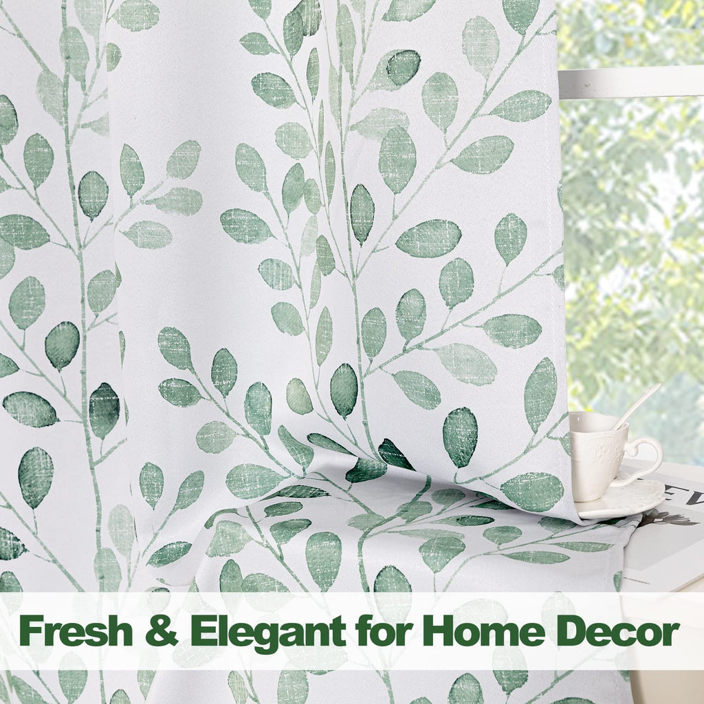 Green Leaf Curtains 84 Inch Length Grommet 2 Pcs A7376