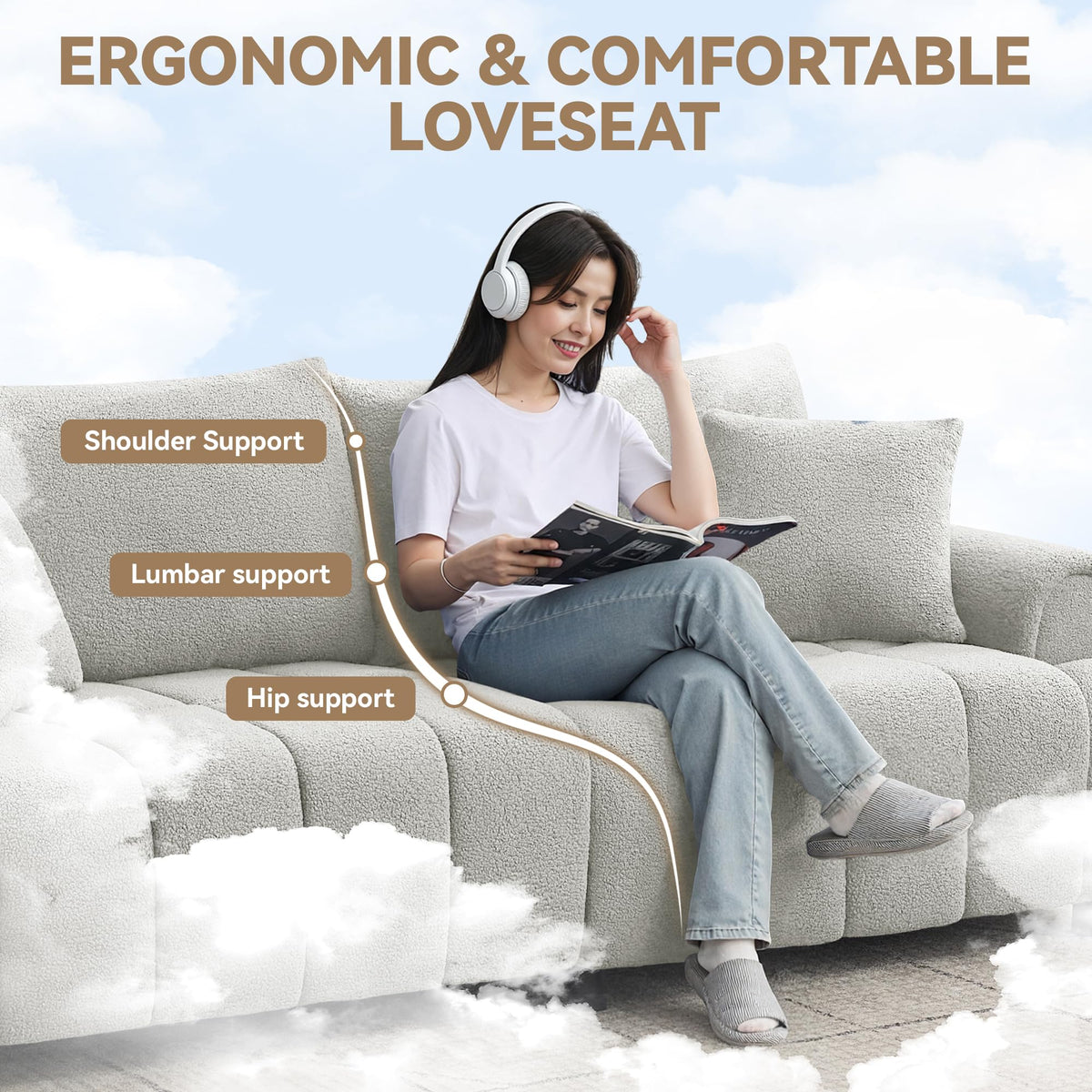 Light Grey Oversized Sherpa Boucle Sofa F886