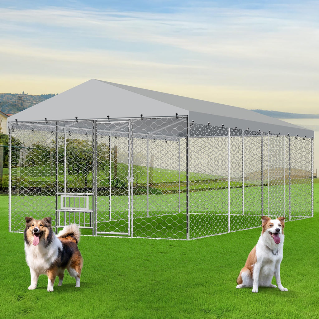 20×10×5.6FT Outdoor Dog Kennel with Bowls Y208