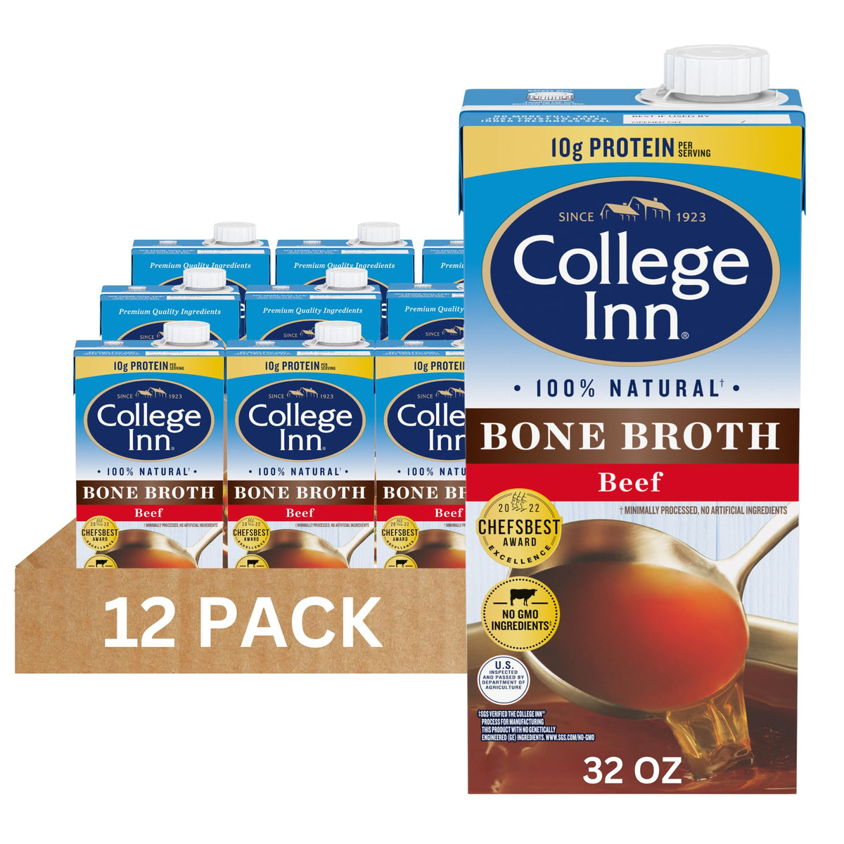 100% Natural Beef Bone Broth 32 fl Ounce Pack of 12 Y1304