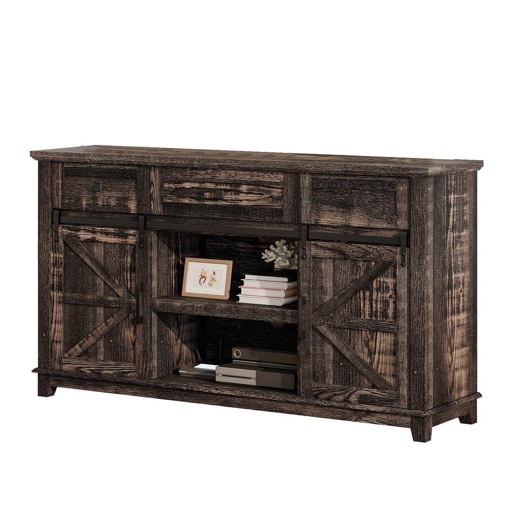 59" Dark Rustic Oak Farmhouse TV Stand with Storage Drawers X3065