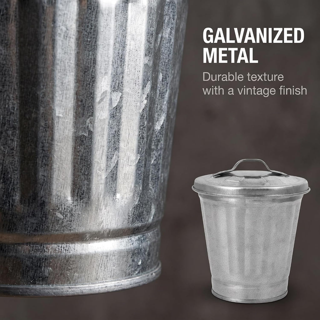 Silver Mini Galvanized Trash Can with Lid A1814