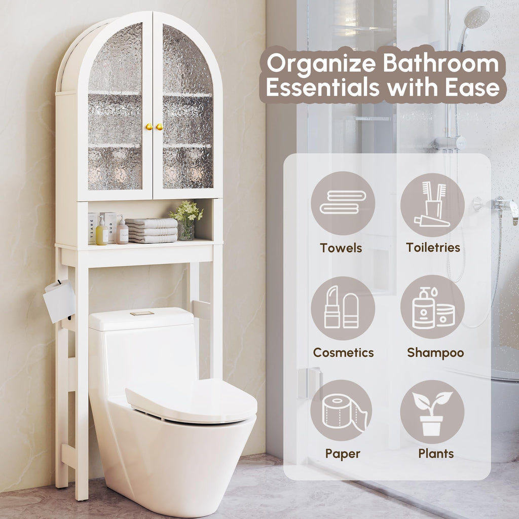 White Over The Toilet Storage Cabinet with Acrylic Doors and Adjustable Shelf K6635
