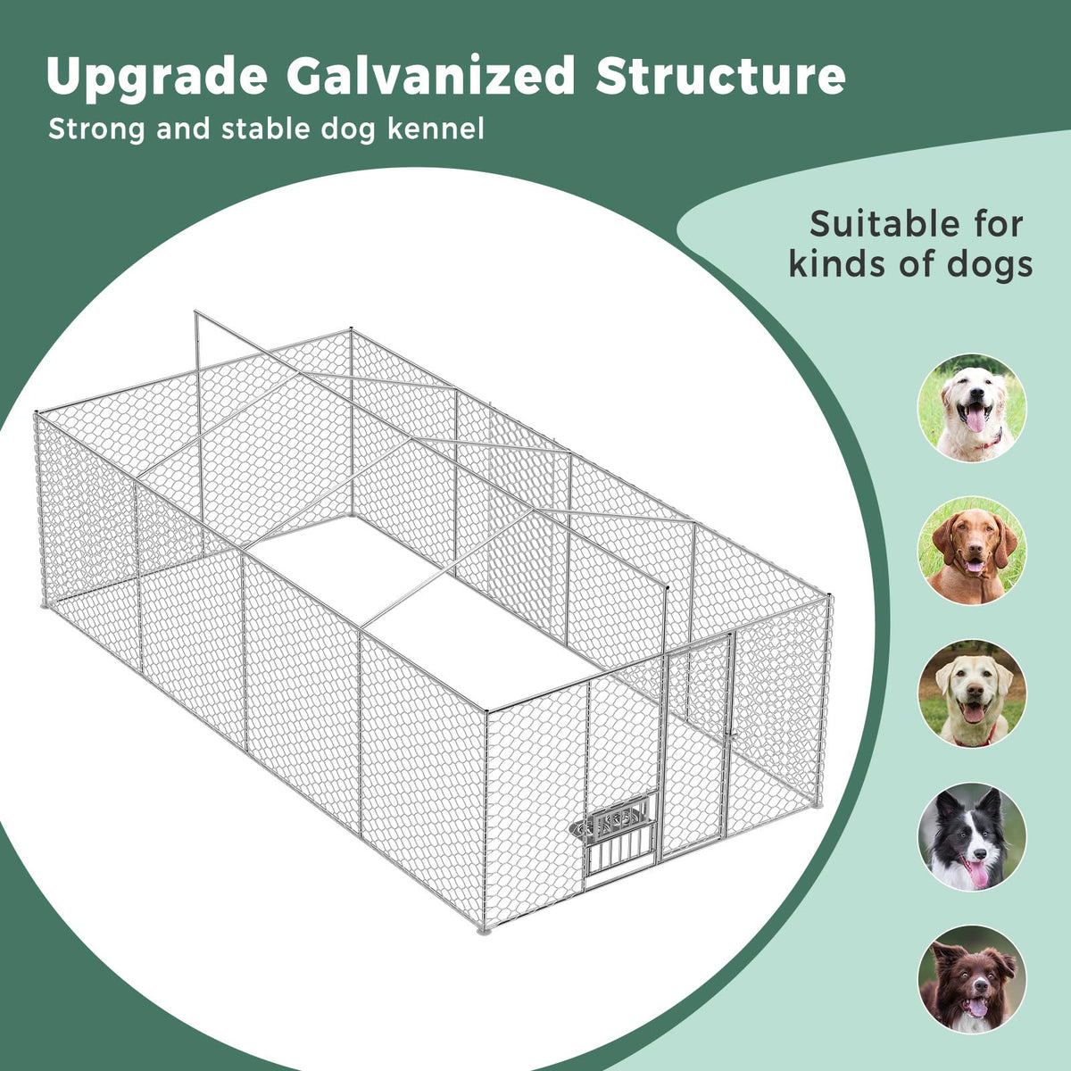 20×10×5.6FT Outdoor Dog Kennel with Bowls Y208