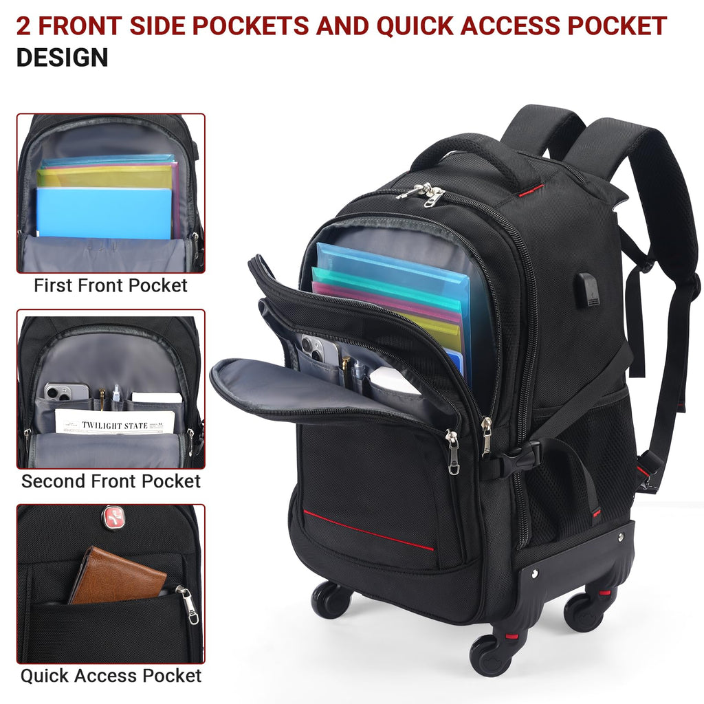 Rolling Backpack with 4 Extra Wheels, Water-Resistant Underseat Travel Luggage U677095