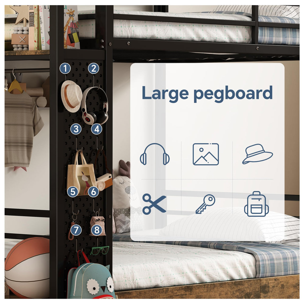 Twin Over Twin Metal Bunk Bed with Storage J4810