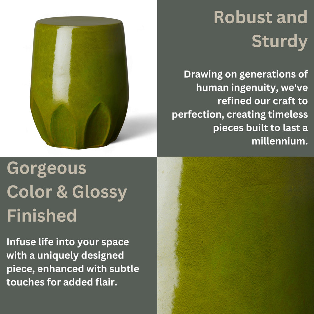 Glossy Glaze Green Round Stoneware Garden Stool A3635