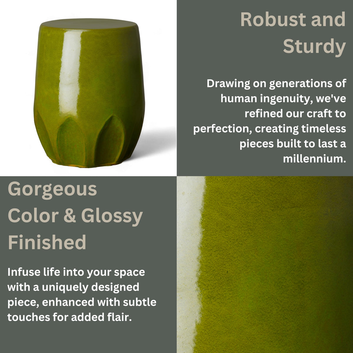 Glossy Glaze Green Round Stoneware Garden Stool A3635