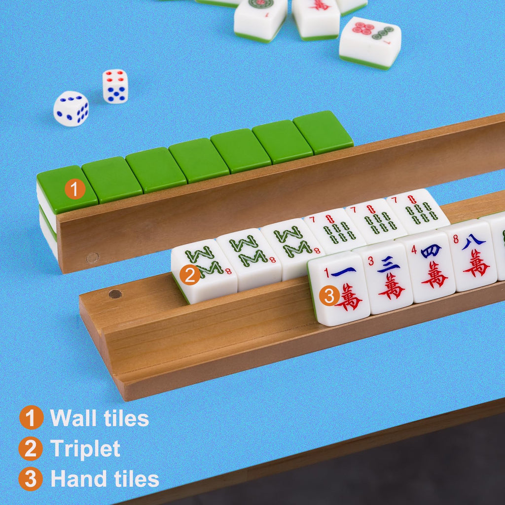 Wooden Mahjong Racks Set with Magnetic Pushers, 4 Racks & 4 Pushers J362