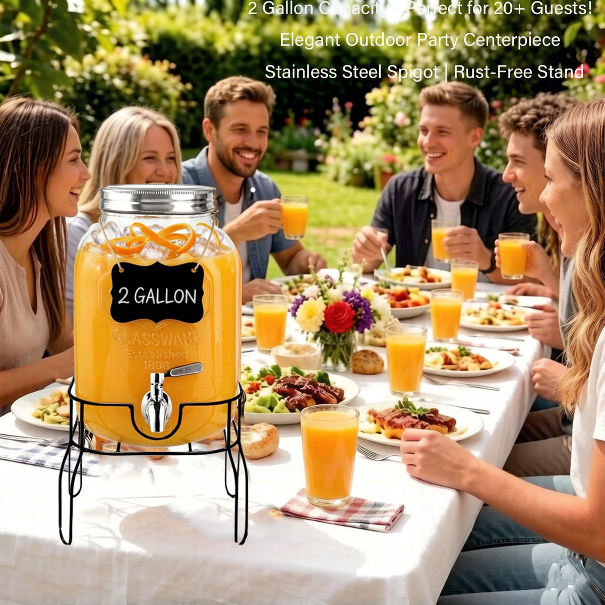 2 Gallon Glass Beverage Dispenser with Stand, Lid & Ice Core X5110
