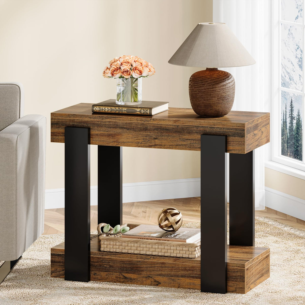 2-Tier Narrow End Table with Storage Shelf P258