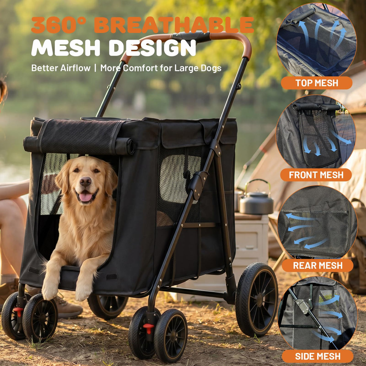 Foldable Pet Stroller up to 80 lbs with All-Terrain Wheels R69201